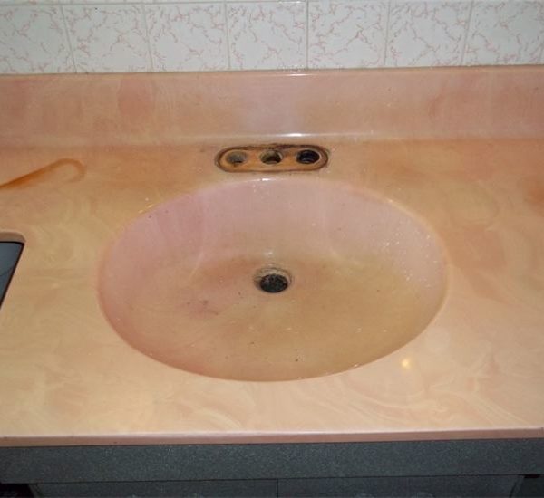 Cultured marble vanity top and bowl -BEFORE in Glenview, IL