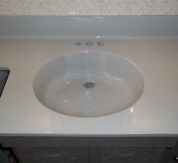 Cultured marble vanity top and bowl -AFTER refinishing in a custom color in Glenview, IL